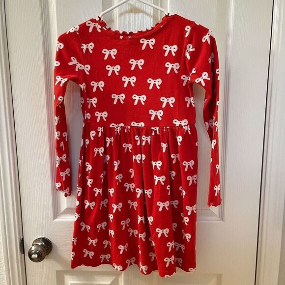 Hanna Andersson Bow Holiday Rib Dress Tangy Red 100% Cotton Girls Size 140 US 10 - Picture 10 of 14